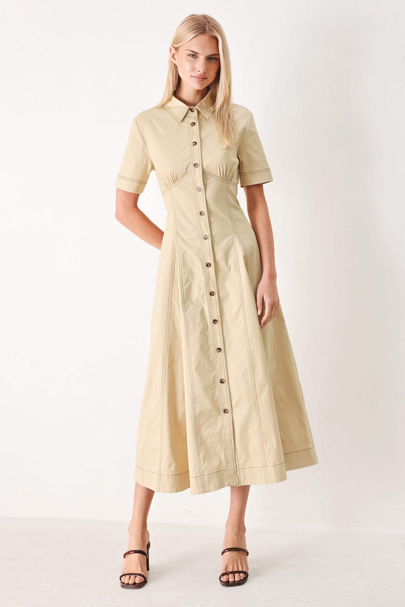 TREND ICON WOVEN MIDI DRESS - Flying Tomato - Flyclothing LLC