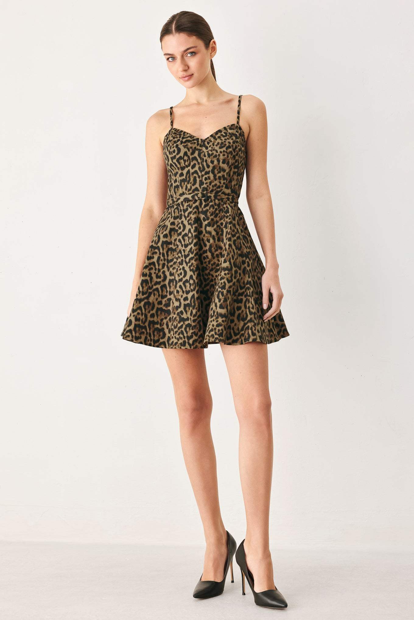 LEOPARD SWEETHEART WOVEN MINI DRESS