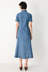 VINTAGE SKY DENIM MIDI SHIRT DRESS