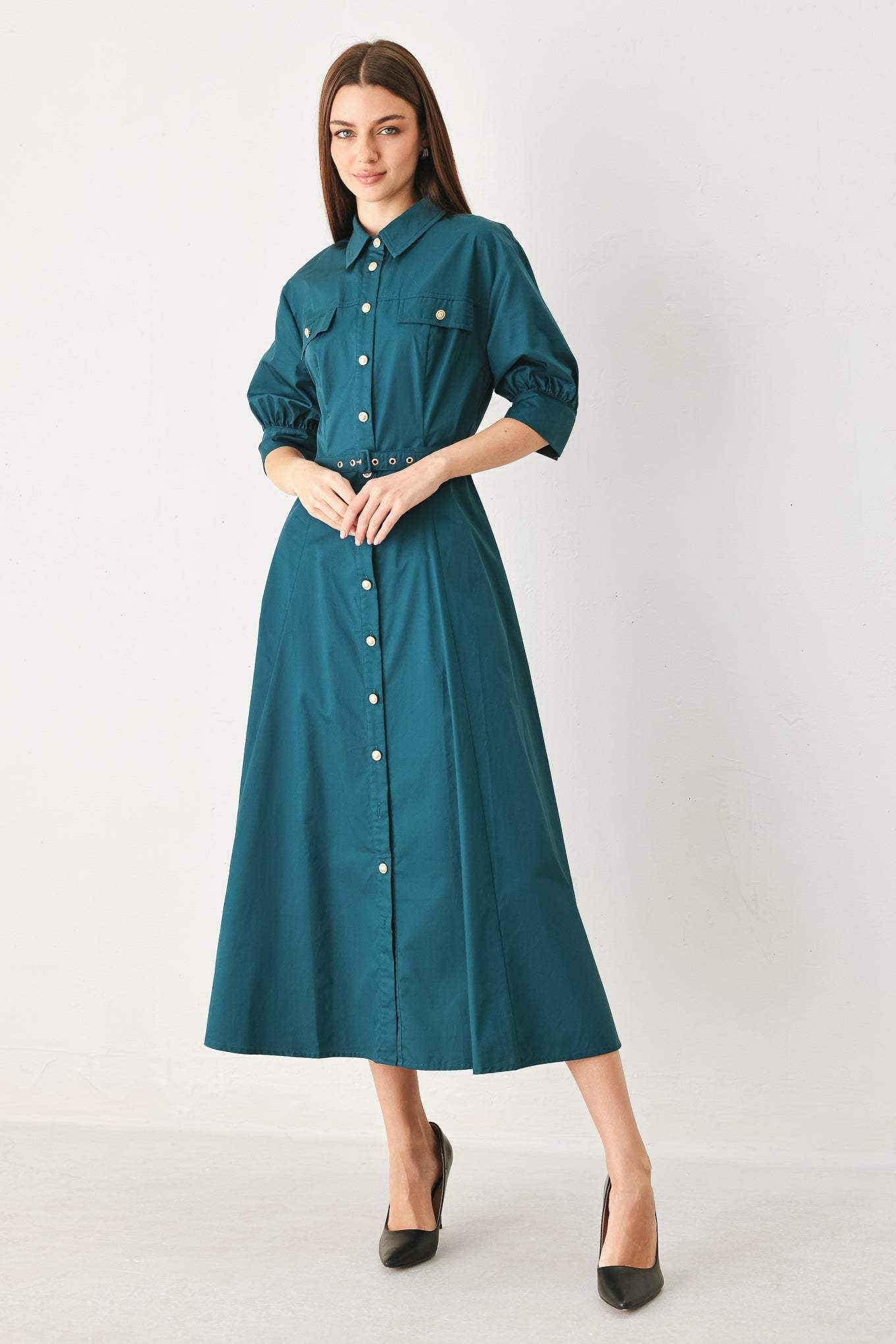 EVERYDAY TAILORED WOVEN MIDI DRESS