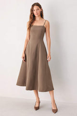 COFFEE BEAN SWING WOVEN MIDI DRESS