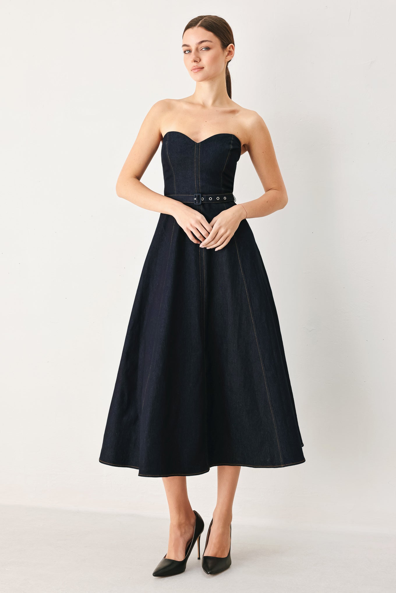 ICONIC INDIGO DENIM MIDI DRESS - Flying Tomato - Flyclothing LLC