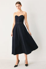 ICONIC INDIGO DENIM MIDI DRESS - Flying Tomato - Flyclothing LLC