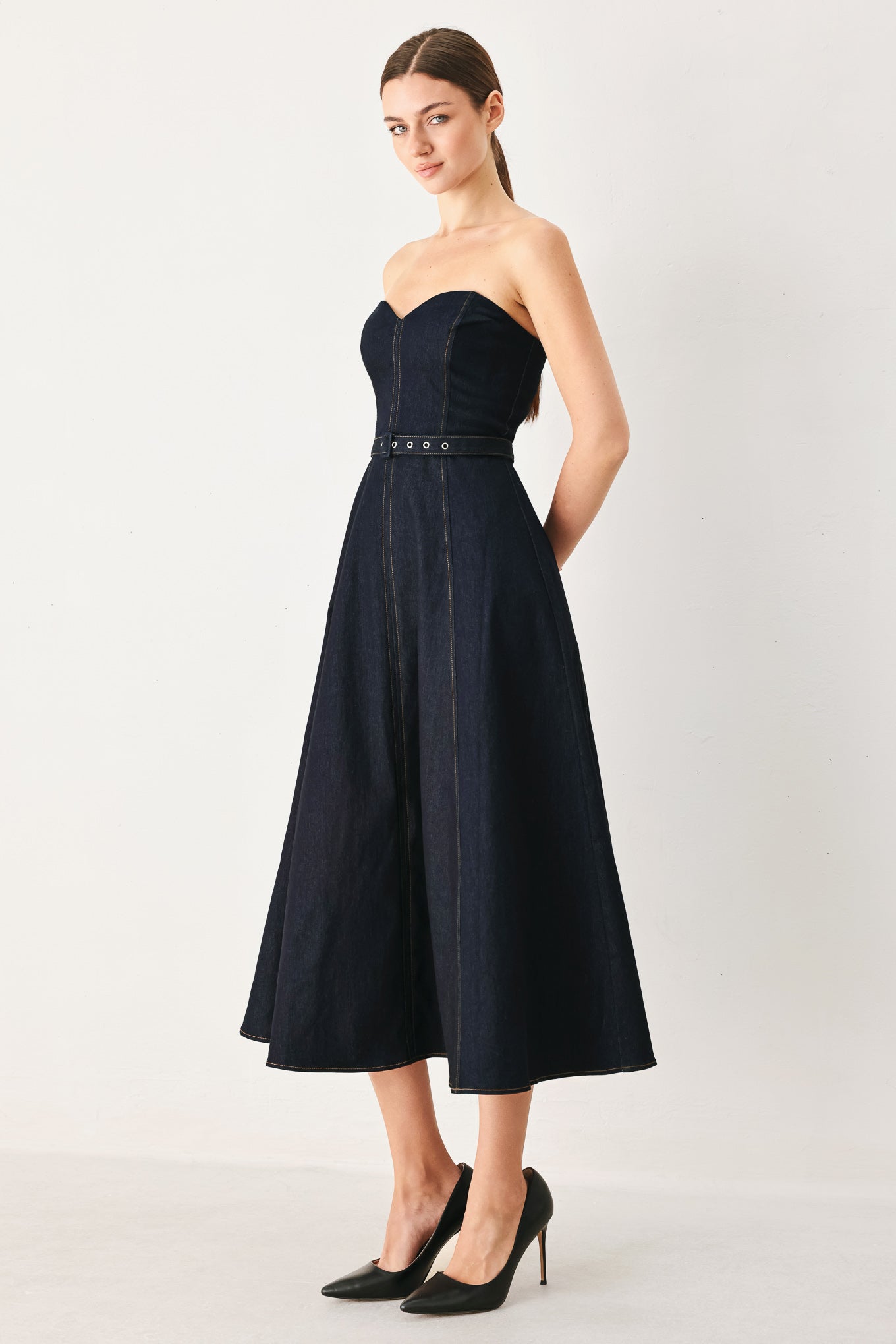 ICONIC INDIGO DENIM MIDI DRESS - Flying Tomato - Flyclothing LLC