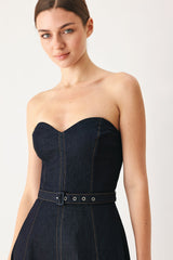 ICONIC INDIGO DENIM MIDI DRESS - Flying Tomato - Flyclothing LLC