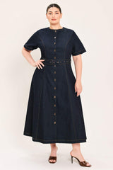 ROMANTIC DENIM WOVEN MIDI DRESS - Flying Tomato - Flyclothing LLC