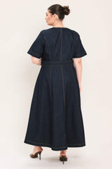 ROMANTIC DENIM WOVEN MIDI DRESS - Flying Tomato - Flyclothing LLC
