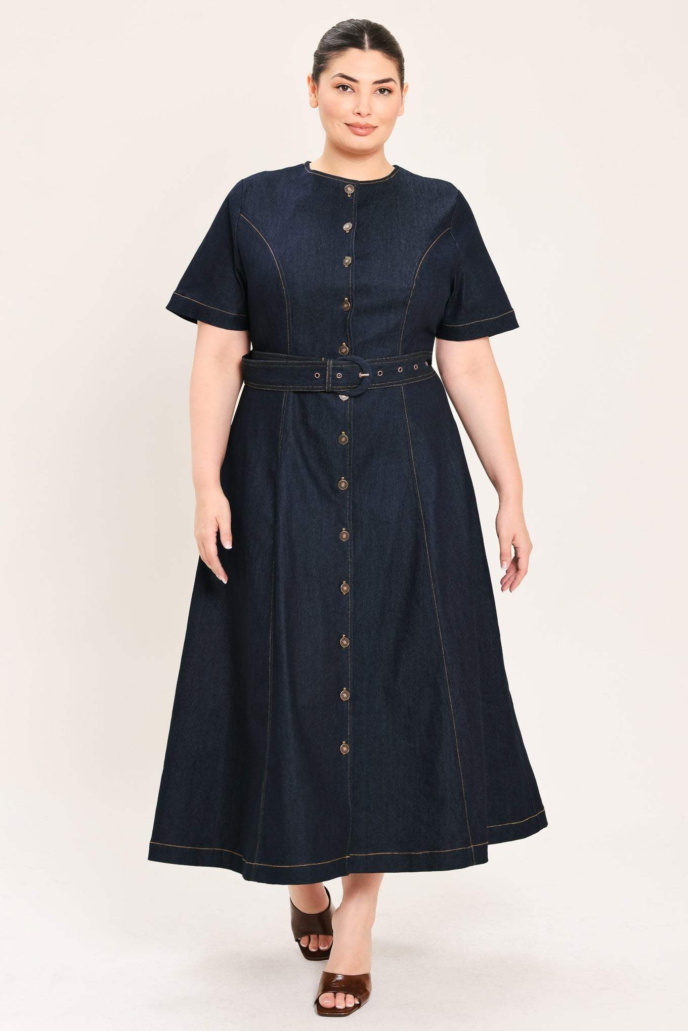 ROMANTIC DENIM WOVEN MIDI DRESS - Flying Tomato - Flyclothing LLC