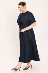 ROMANTIC DENIM WOVEN MIDI DRESS - Flying Tomato - Flyclothing LLC