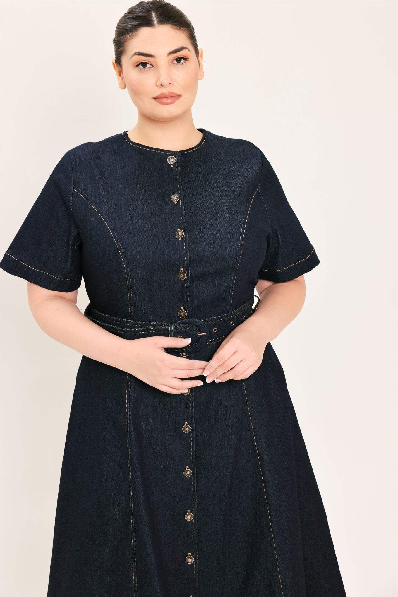 ROMANTIC DENIM WOVEN MIDI DRESS - Flying Tomato - Flyclothing LLC