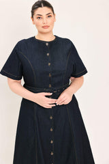 ROMANTIC DENIM WOVEN MIDI DRESS - Flying Tomato - Flyclothing LLC