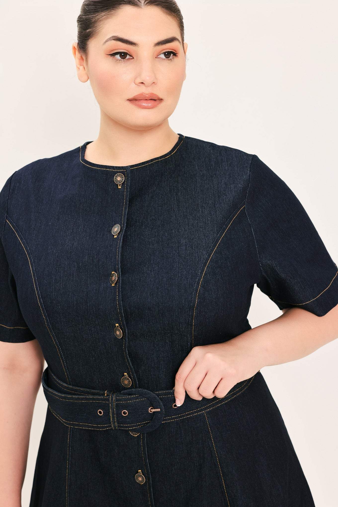 ROMANTIC DENIM WOVEN MIDI DRESS - Flying Tomato - Flyclothing LLC
