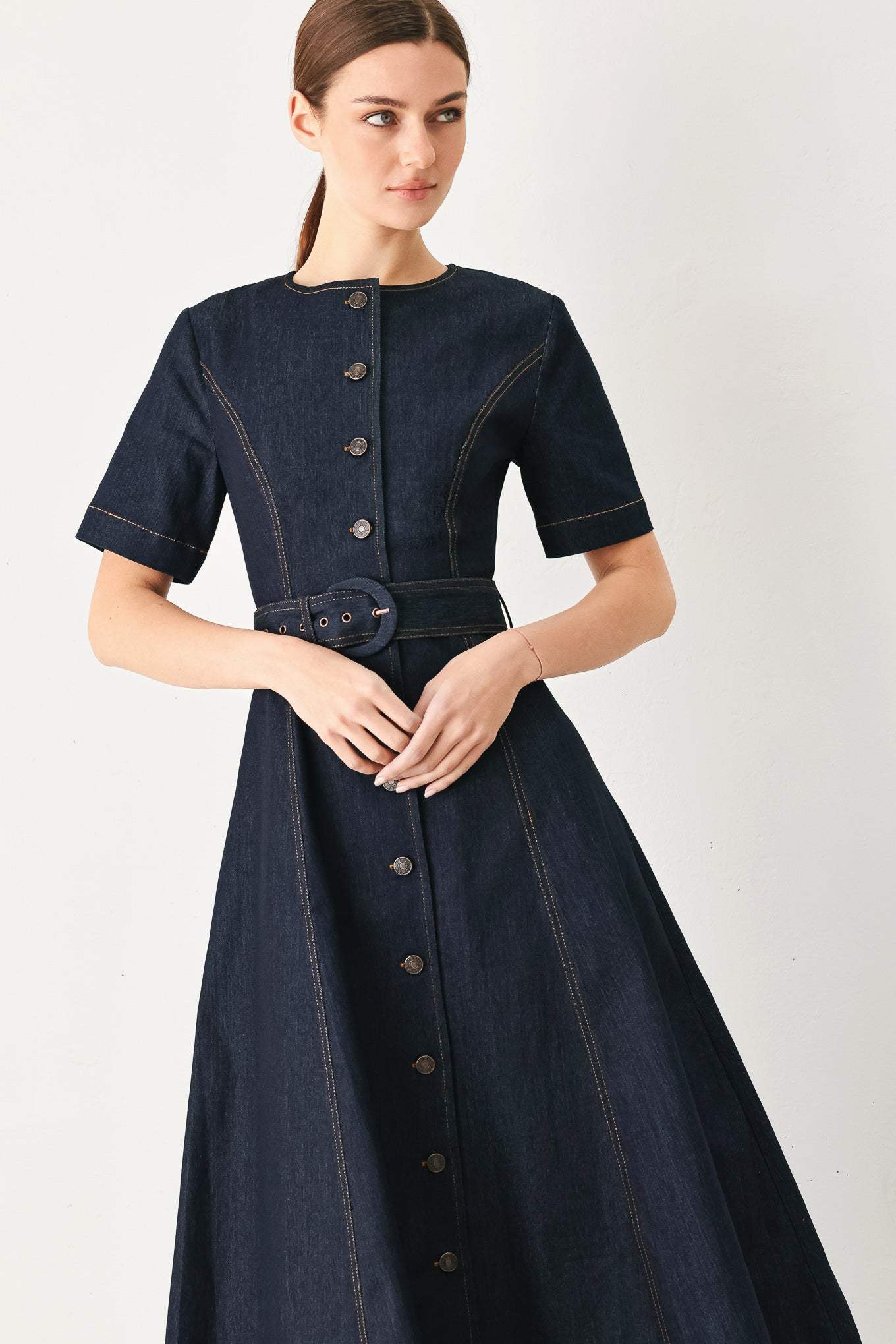 ROMANTIC DENIM WOVEN MIDI DRESS - Flying Tomato - Flyclothing LLC