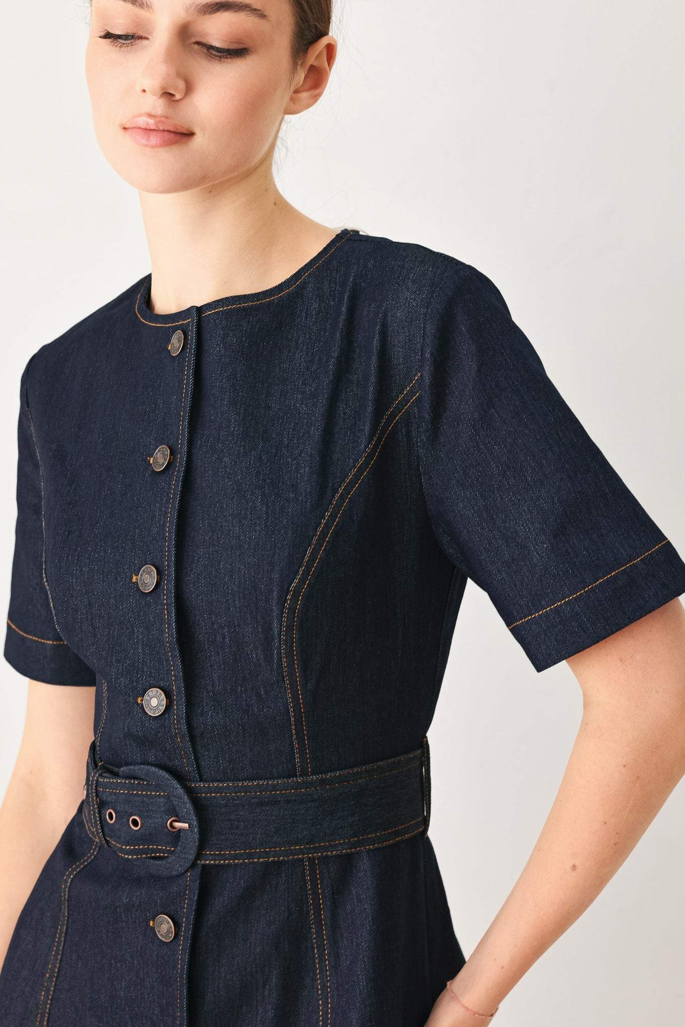ROMANTIC DENIM WOVEN MIDI DRESS - Flying Tomato - Flyclothing LLC