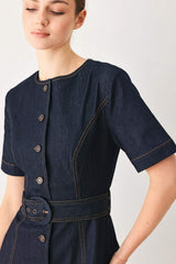 ROMANTIC DENIM WOVEN MIDI DRESS - Flying Tomato - Flyclothing LLC