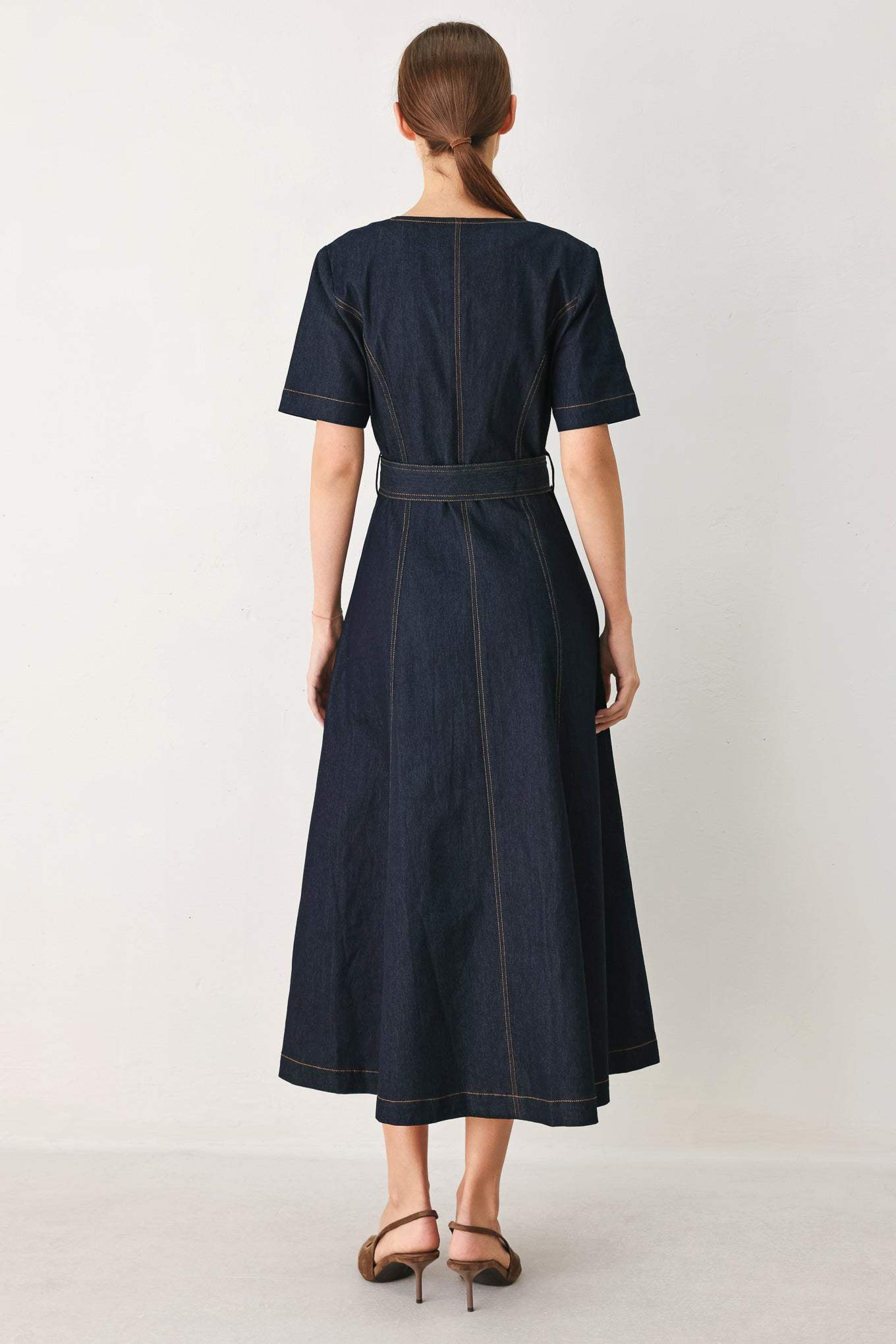 ROMANTIC DENIM WOVEN MIDI DRESS - Flying Tomato - Flyclothing LLC