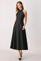 AFTER DARK HALTER DENIM MIDI DRESS
