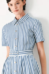 COASTAL MUSE STRIP WOVEN MIDI SHIRT DRESS