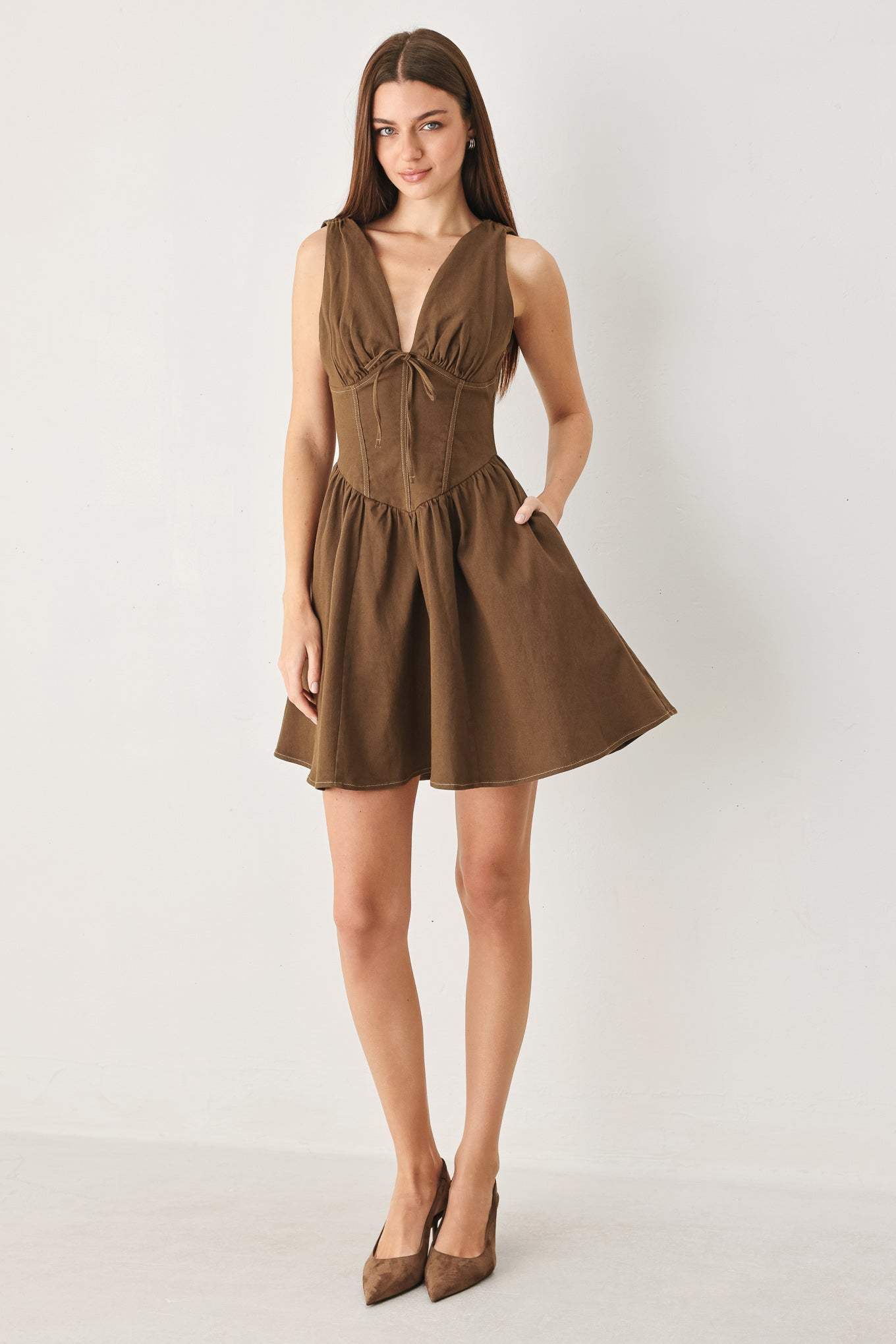 WALNUT ROMANCE WOVEN MINI DRESS