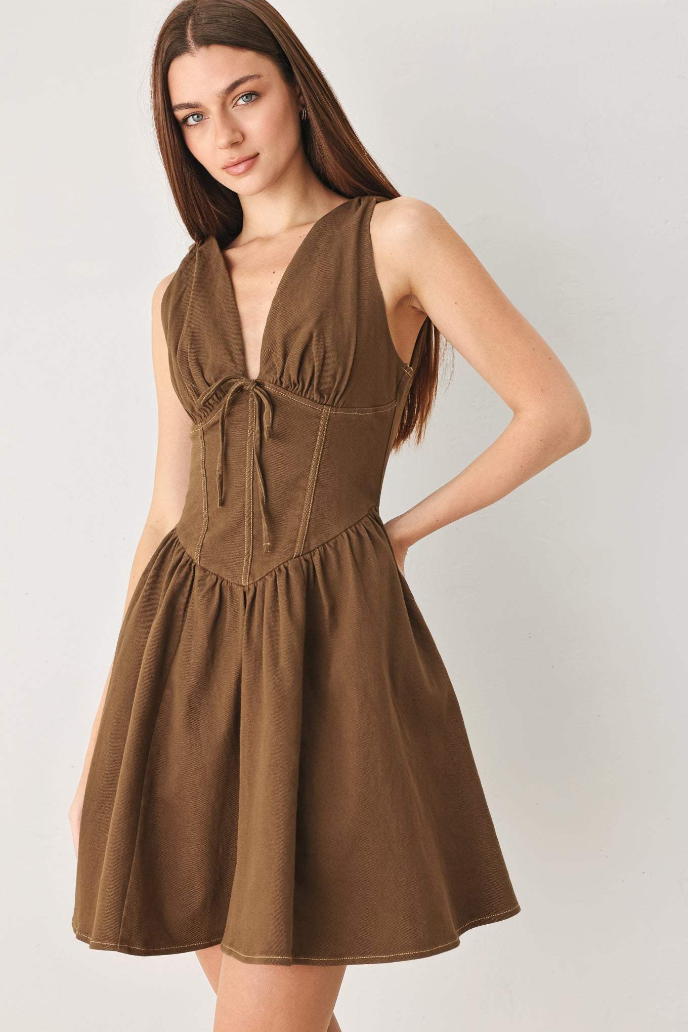WALNUT ROMANCE WOVEN MINI DRESS - Flying Tomato - Flyclothing LLC