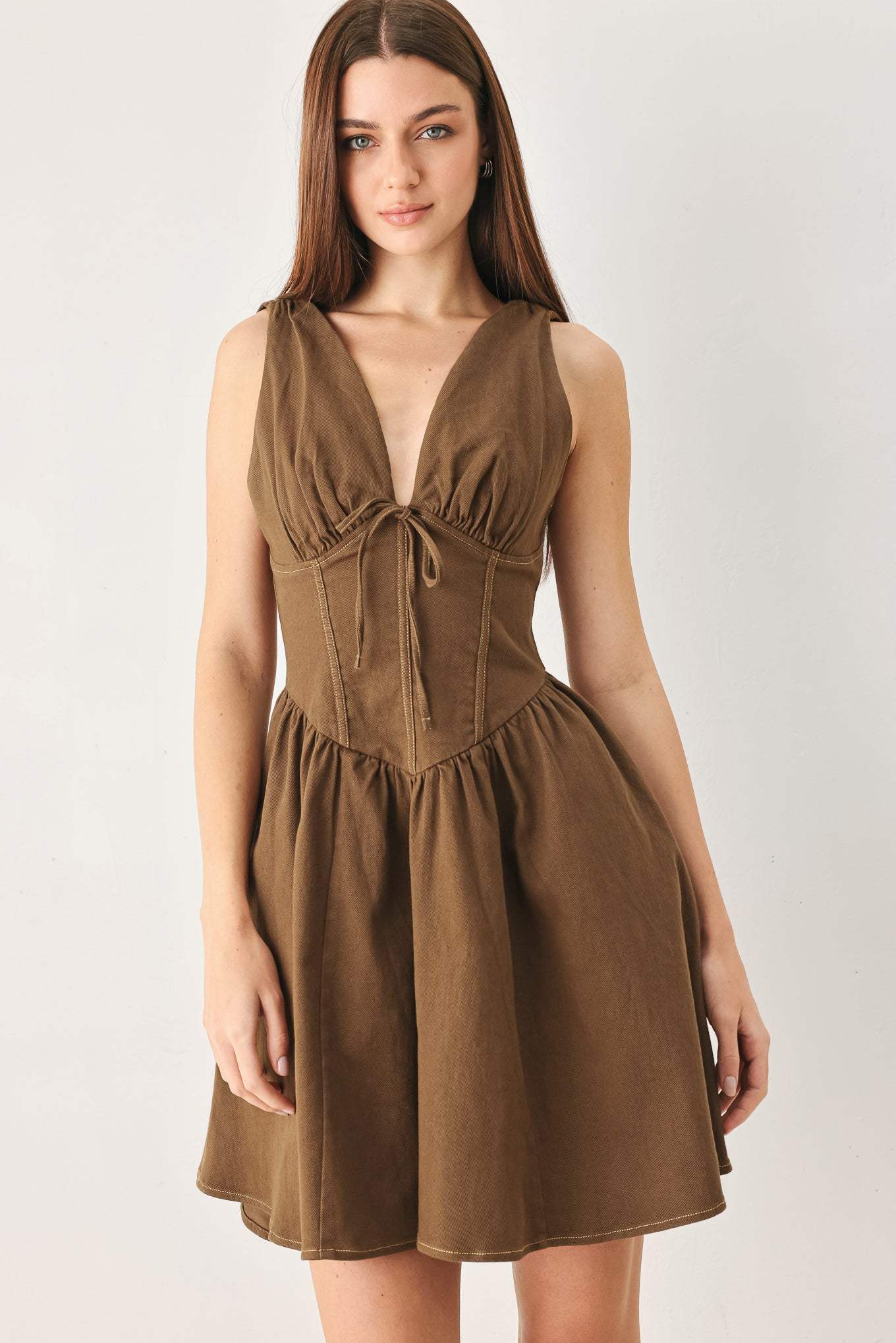 WALNUT ROMANCE WOVEN MINI DRESS - Flying Tomato - Flyclothing LLC