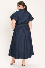 MIDNIGHT IN MANHATTAN DENIM MIDI DRESS