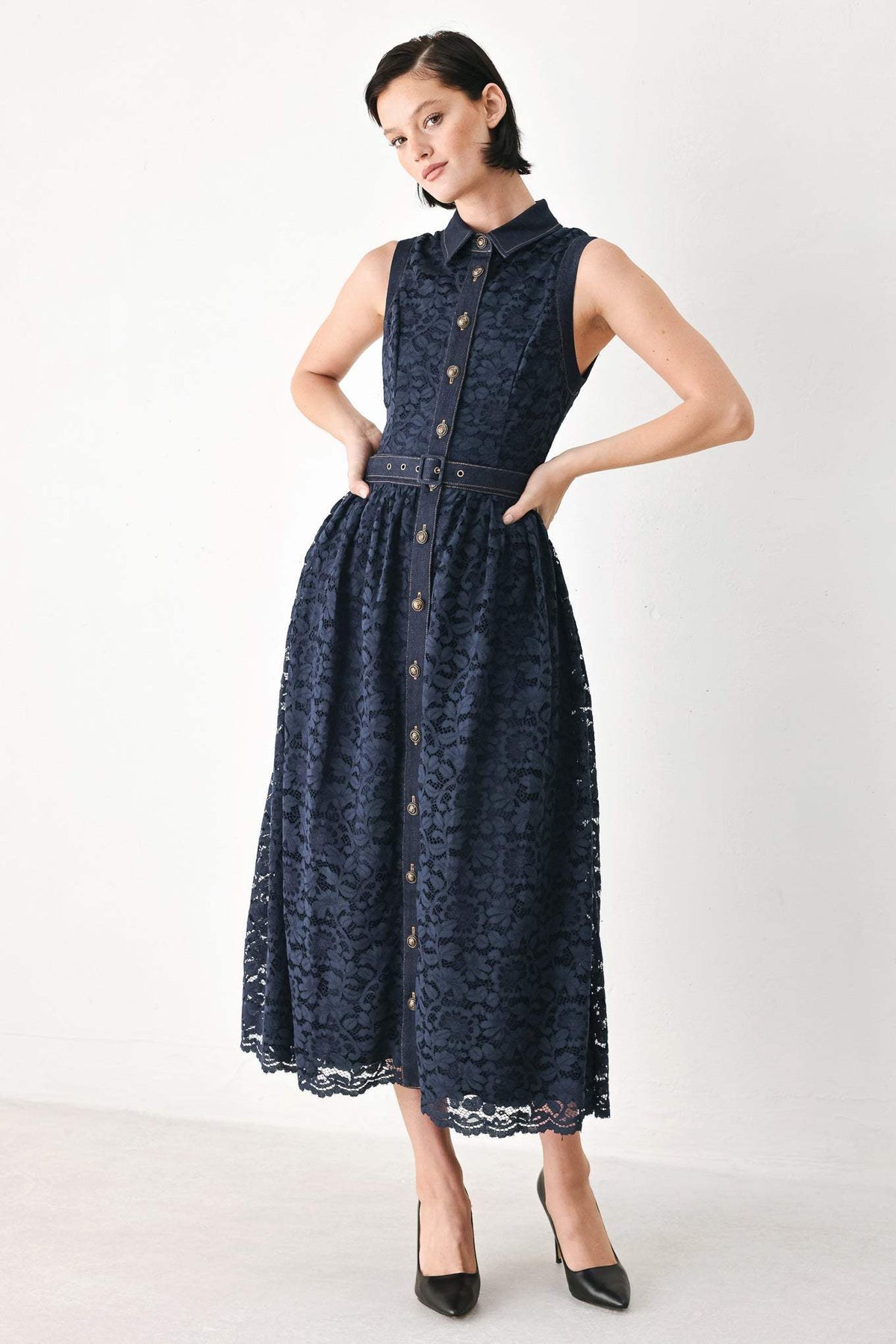 EVENING LACE CHAPTER WOVEN MIDI DRESS - Flying Tomato - Flyclothing LLC