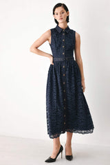 EVENING LACE CHAPTER WOVEN MIDI DRESS - Flying Tomato - Flyclothing LLC