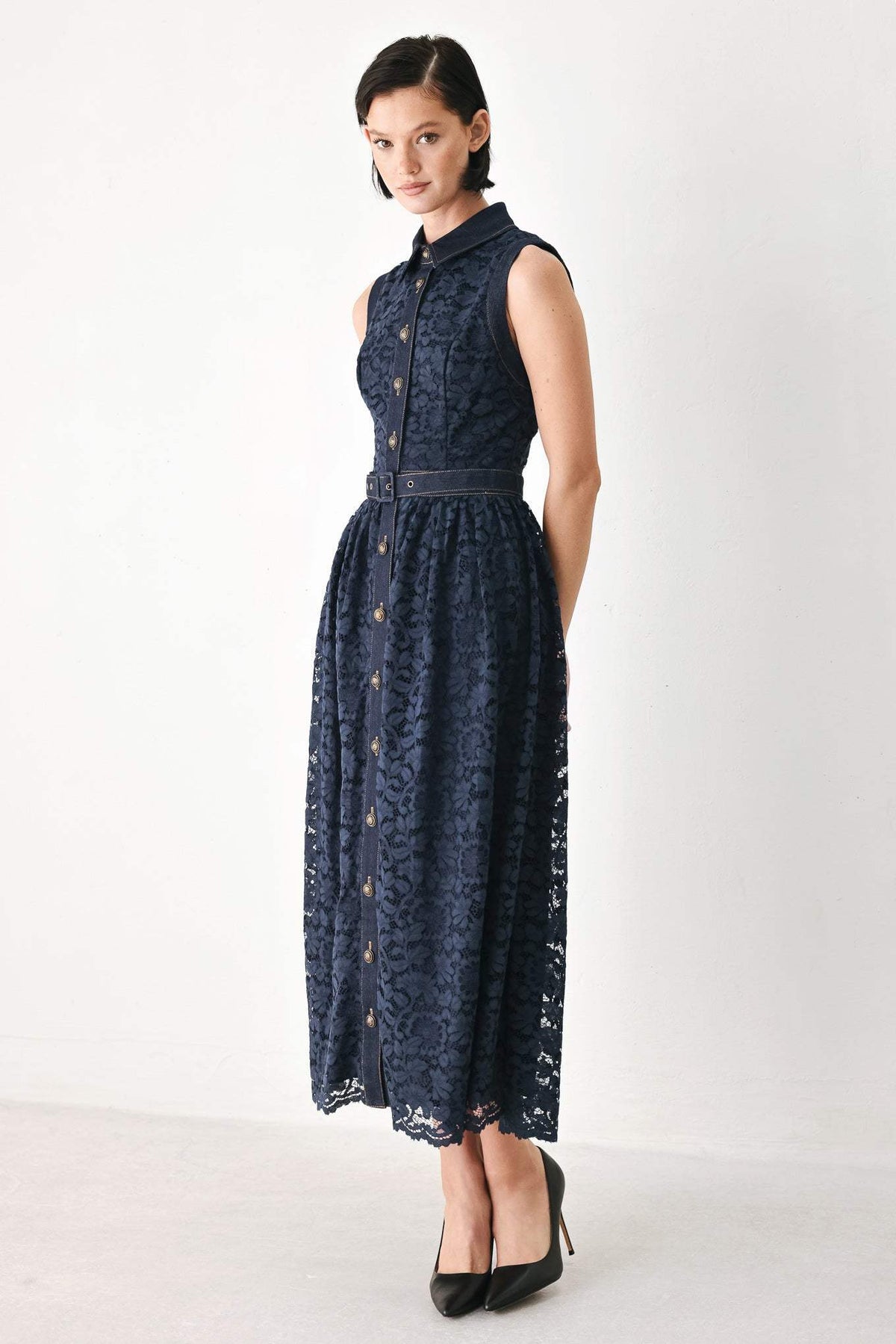 EVENING LACE CHAPTER WOVEN MIDI DRESS - Flying Tomato - Flyclothing LLC