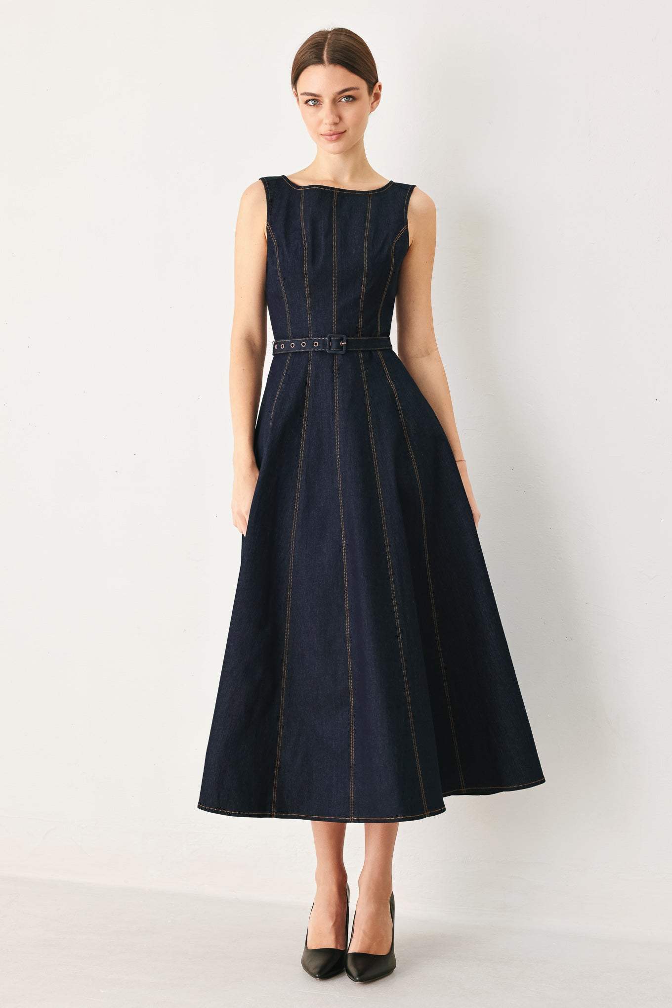 TAILORED STITCH DENIM MIDI DRESS