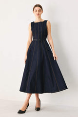 TAILORED STITCH DENIM MIDI DRESS