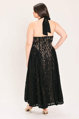 MIDNIGHT GARDEN HALTER WOVEN LACE MIDI DRESS - Flying Tomato - Flyclothing LLC