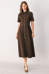 BARK BROWN VINTAGE WOVEN MIDI DRESS
