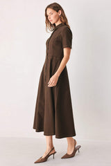 BARK BROWN VINTAGE WOVEN MIDI DRESS