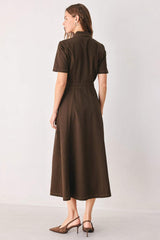 BARK BROWN VINTAGE WOVEN MIDI DRESS