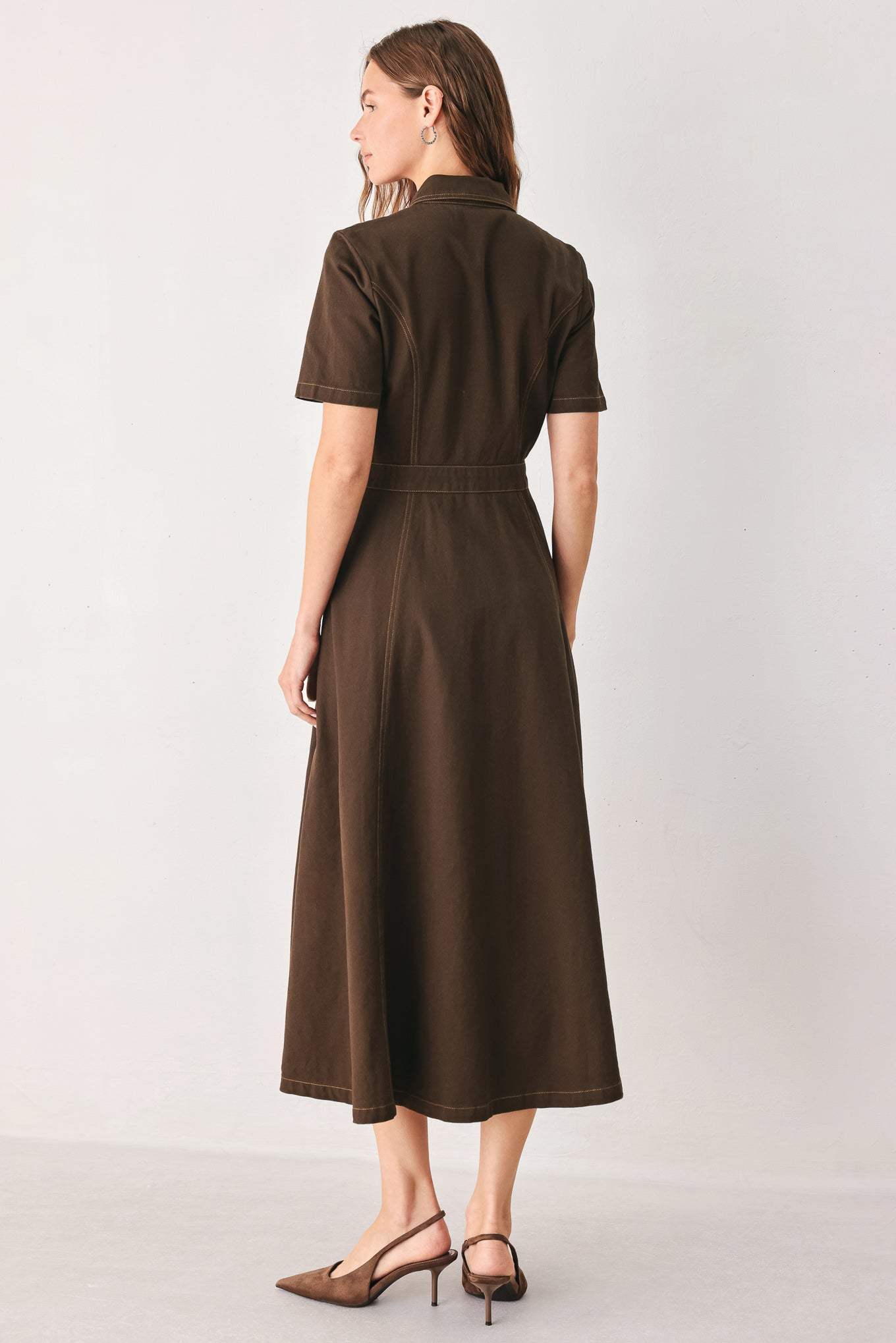 BARK BROWN VINTAGE WOVEN MIDI DRESS