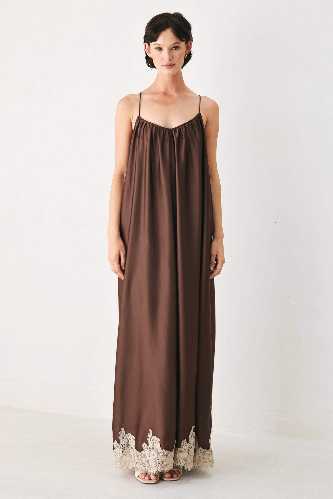 TRUFFLE DREAM WOVEN MIDI SLIP DRESS