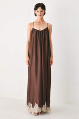 TRUFFLE DREAM WOVEN MIDI SLIP DRESS