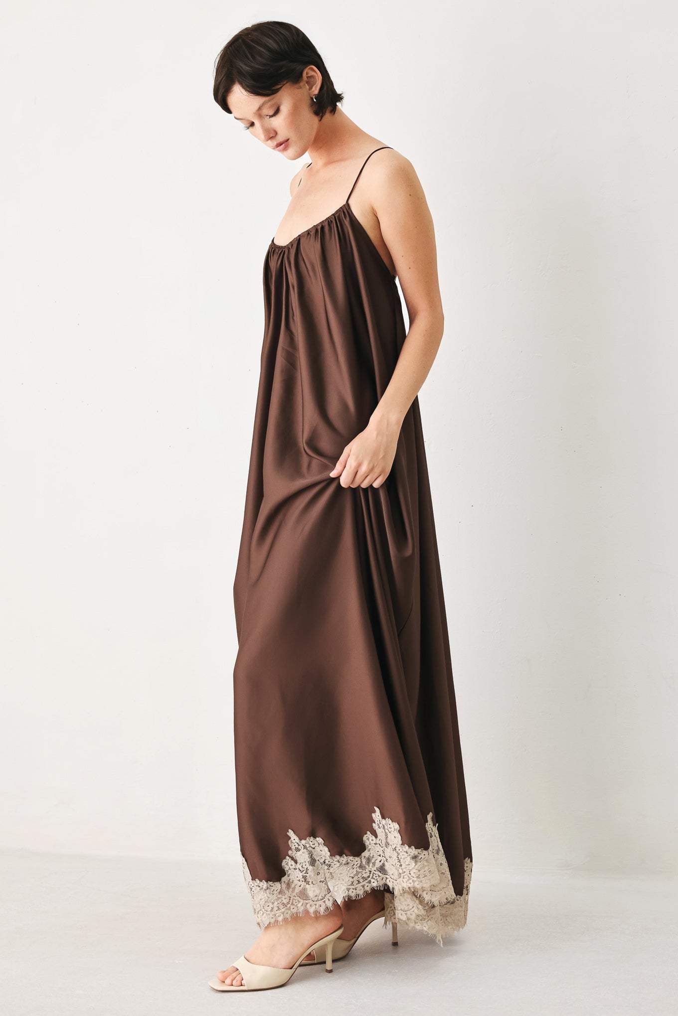 TRUFFLE DREAM WOVEN MIDI SLIP DRESS