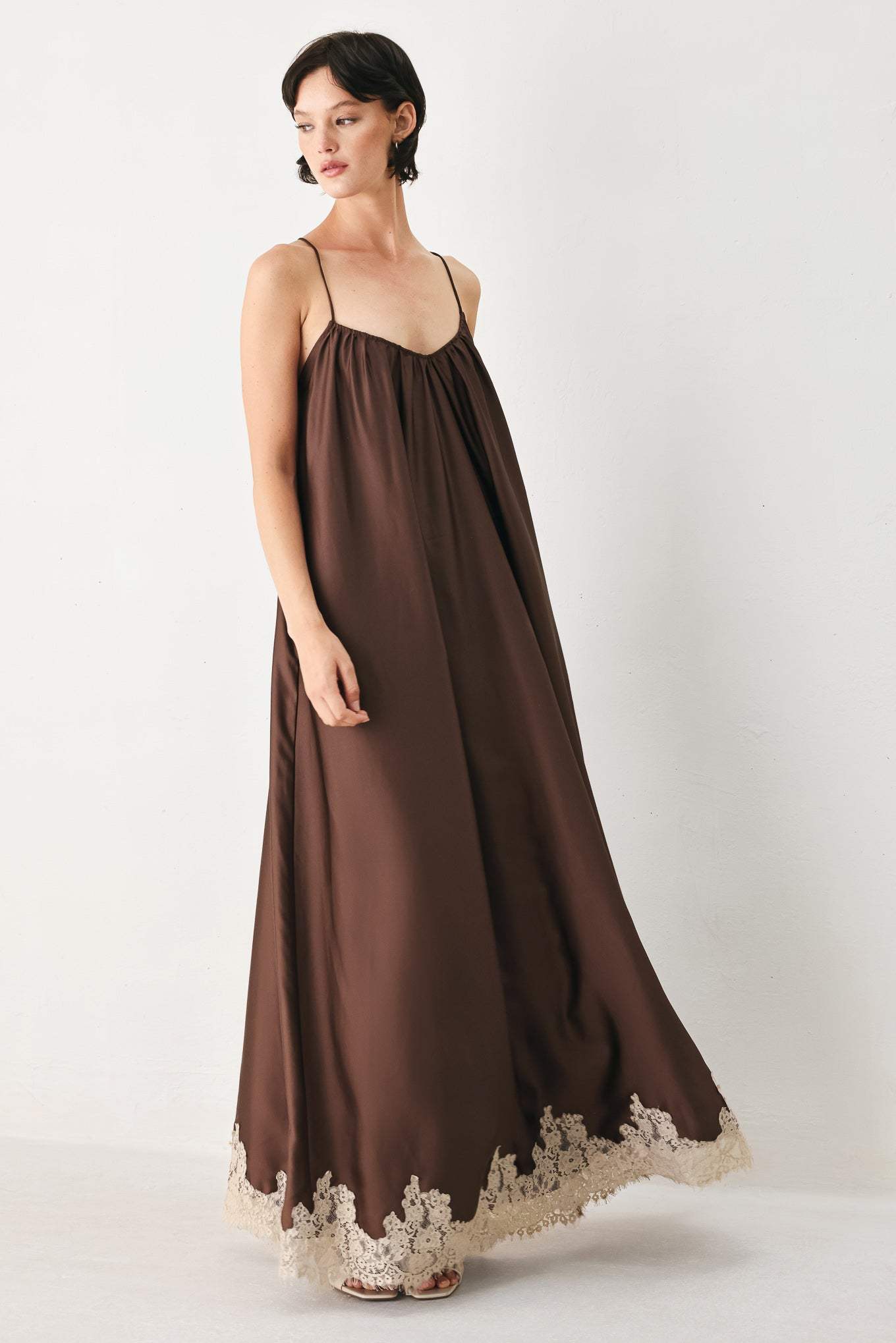 TRUFFLE DREAM WOVEN MIDI SLIP DRESS