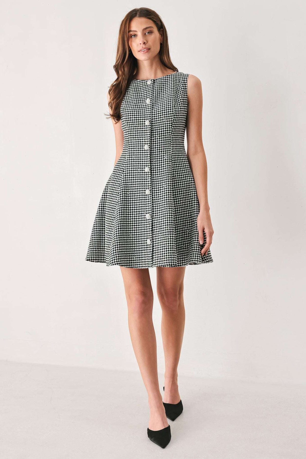 MONOCHROME SPARK BLACK/WHITE SEQUIN SKATER MINI DRESS - Flying Tomato - Flyclothing LLC