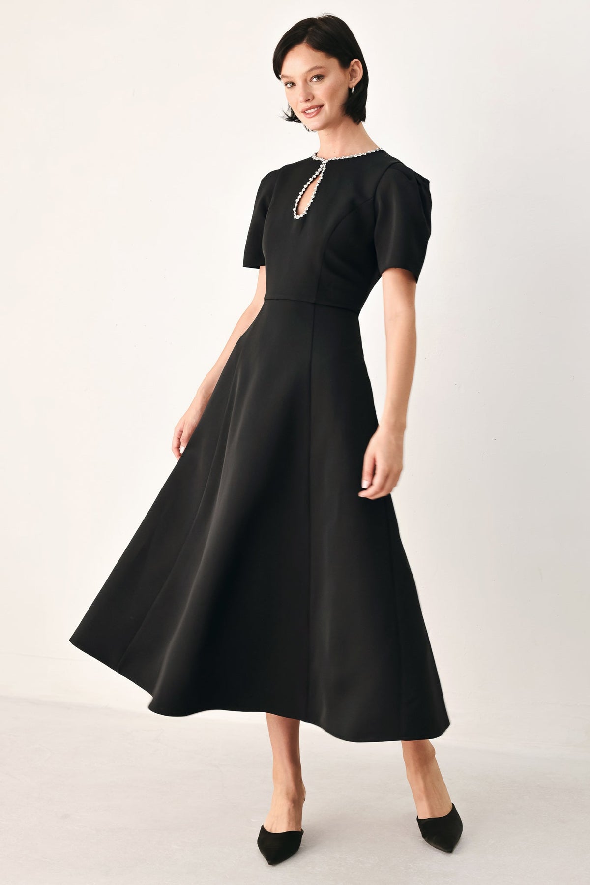 AFTER DARK ELEGANCE JEWELED MIDI DRESS - Flying Tomato - Flyclothing LLC