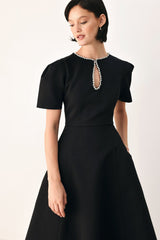 AFTER DARK ELEGANCE JEWELED MIDI DRESS - Flying Tomato - Flyclothing LLC