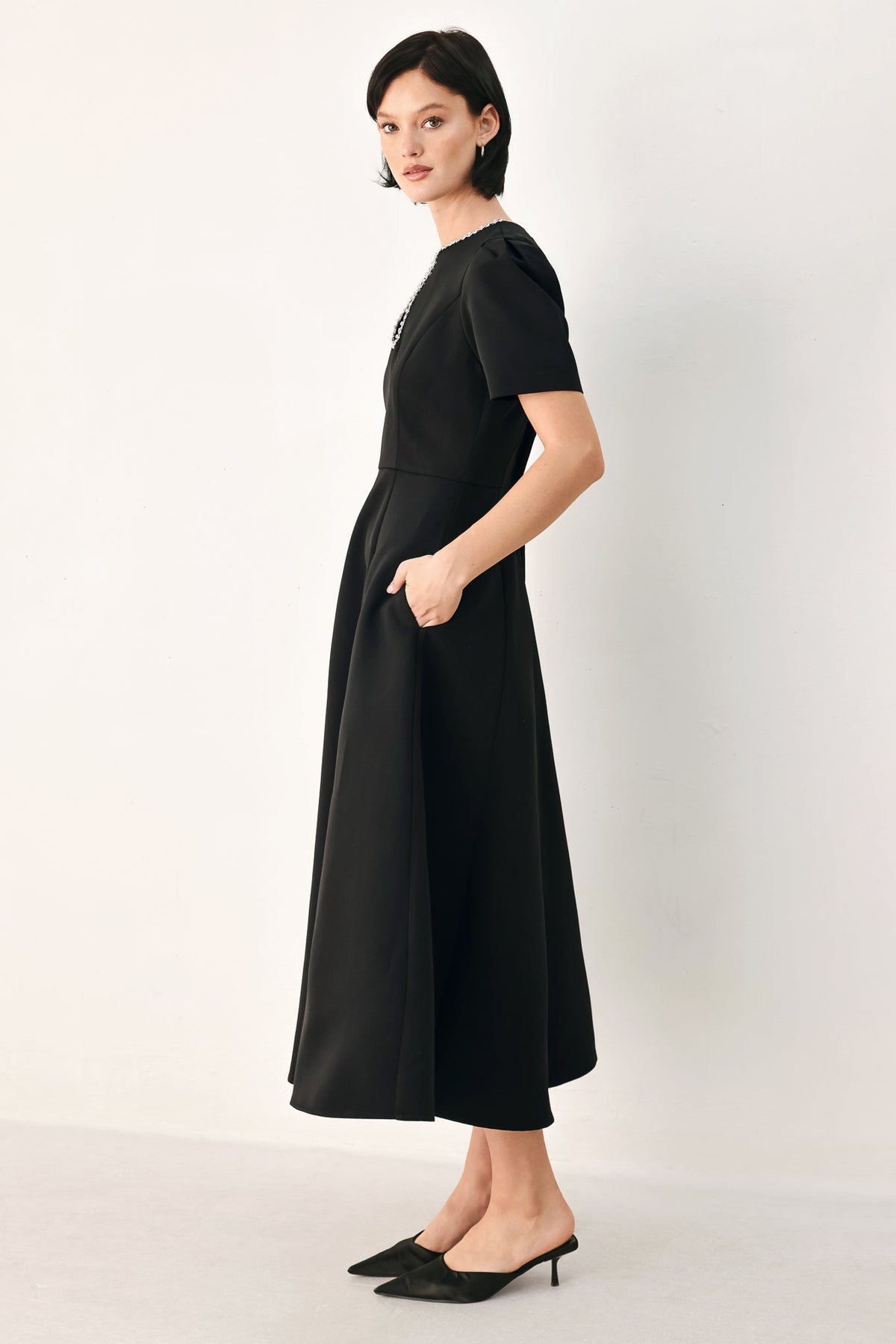 AFTER DARK ELEGANCE JEWELED MIDI DRESS - Flying Tomato - Flyclothing LLC