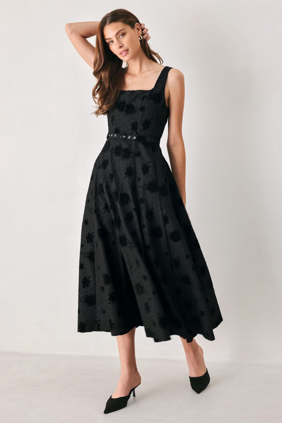 MIDNIGHT DRAMA BLACK STATEMENT MIDI DRESS - Flying Tomato - Flyclothing LLC