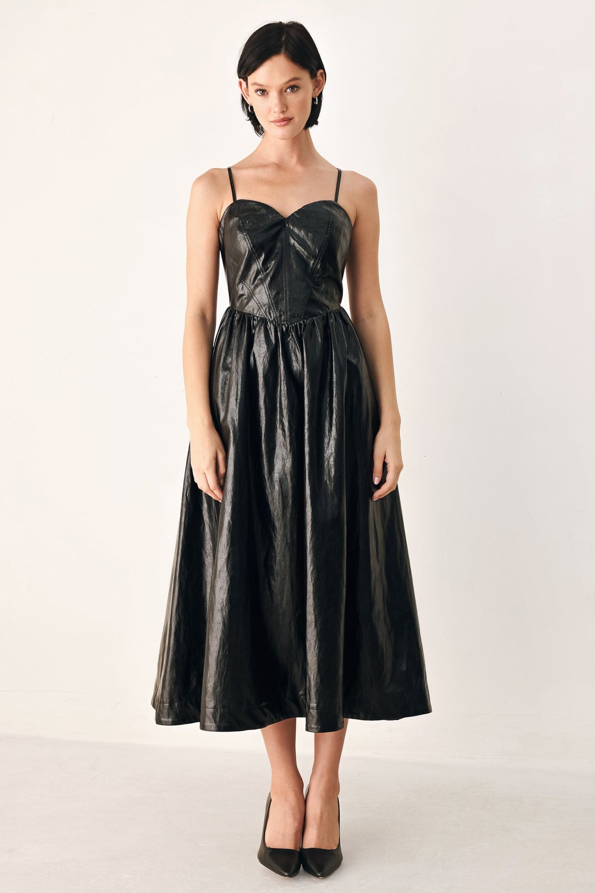 DRESSED TO THRILL FAUX LEATHER MIDI DRESS - Flying Tomato - Flyclothing LLC