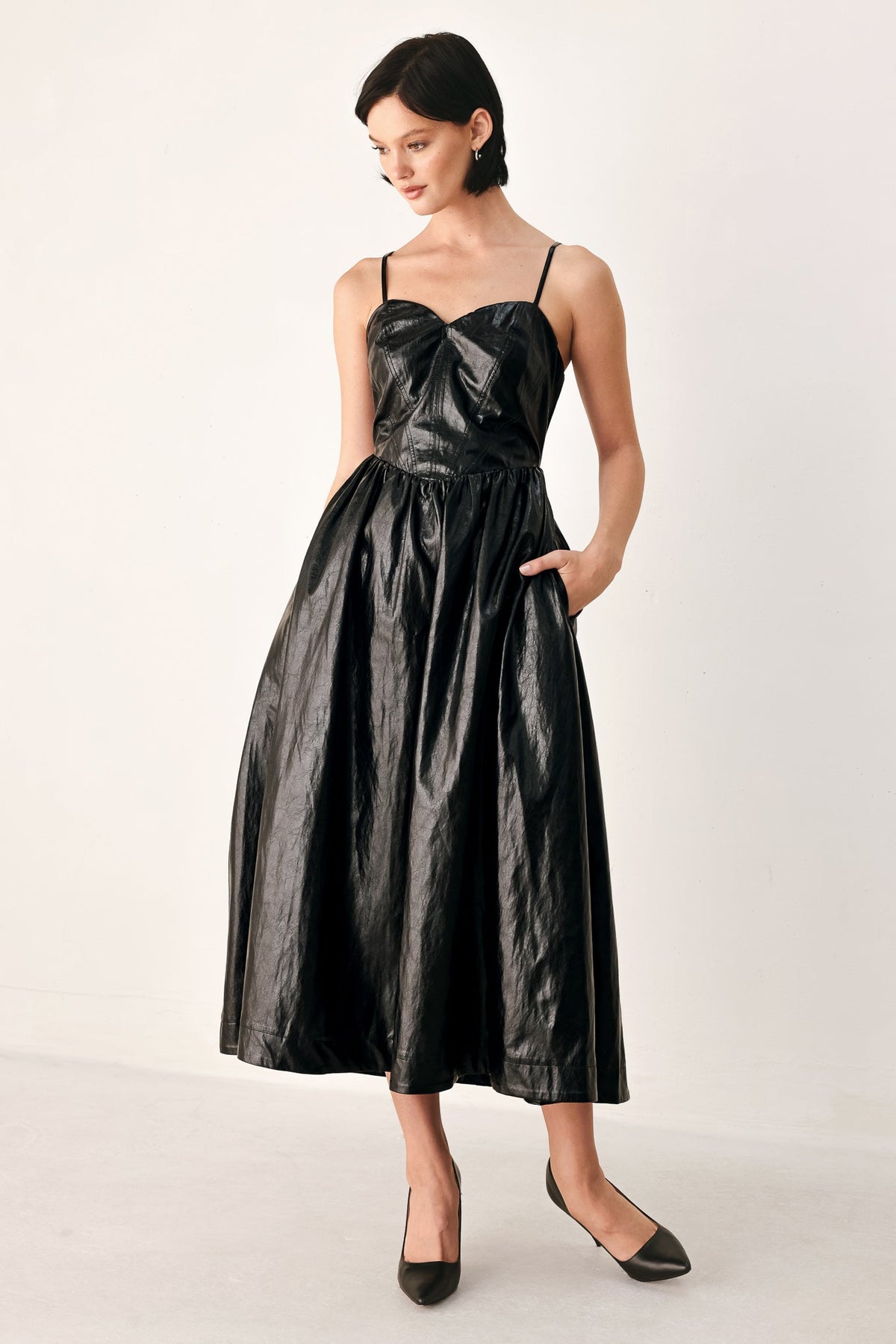 DRESSED TO THRILL FAUX LEATHER MIDI DRESS - Flying Tomato - Flyclothing LLC