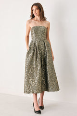 GOLDEN SOIREE GOLD STATEMENT MIDI DRESS - Flying Tomato - Flyclothing LLC