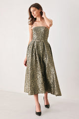 GOLDEN SOIREE GOLD STATEMENT MIDI DRESS - Flying Tomato - Flyclothing LLC