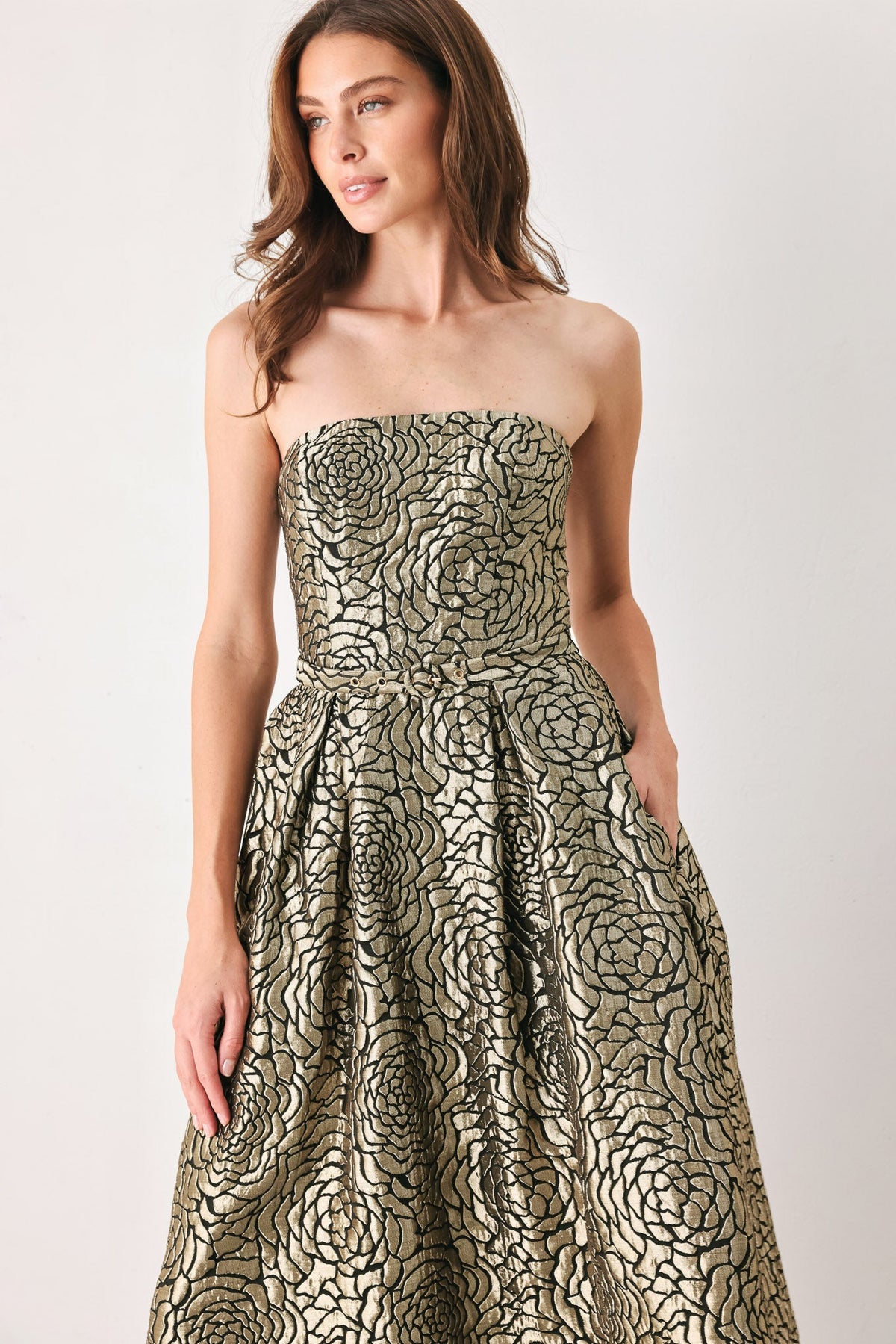 GOLDEN SOIREE GOLD STATEMENT MIDI DRESS - Flying Tomato - Flyclothing LLC
